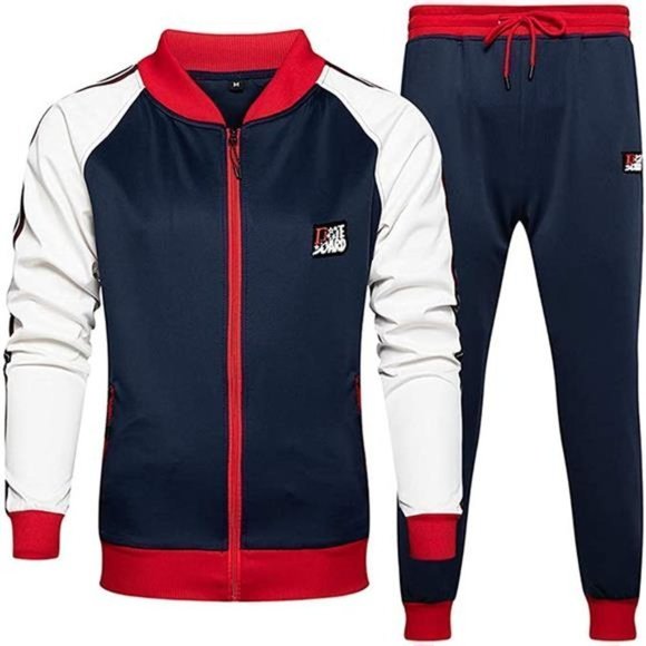 Men's Tracksuits 2 Piece Set Navy/Red - Picture 4 of 6